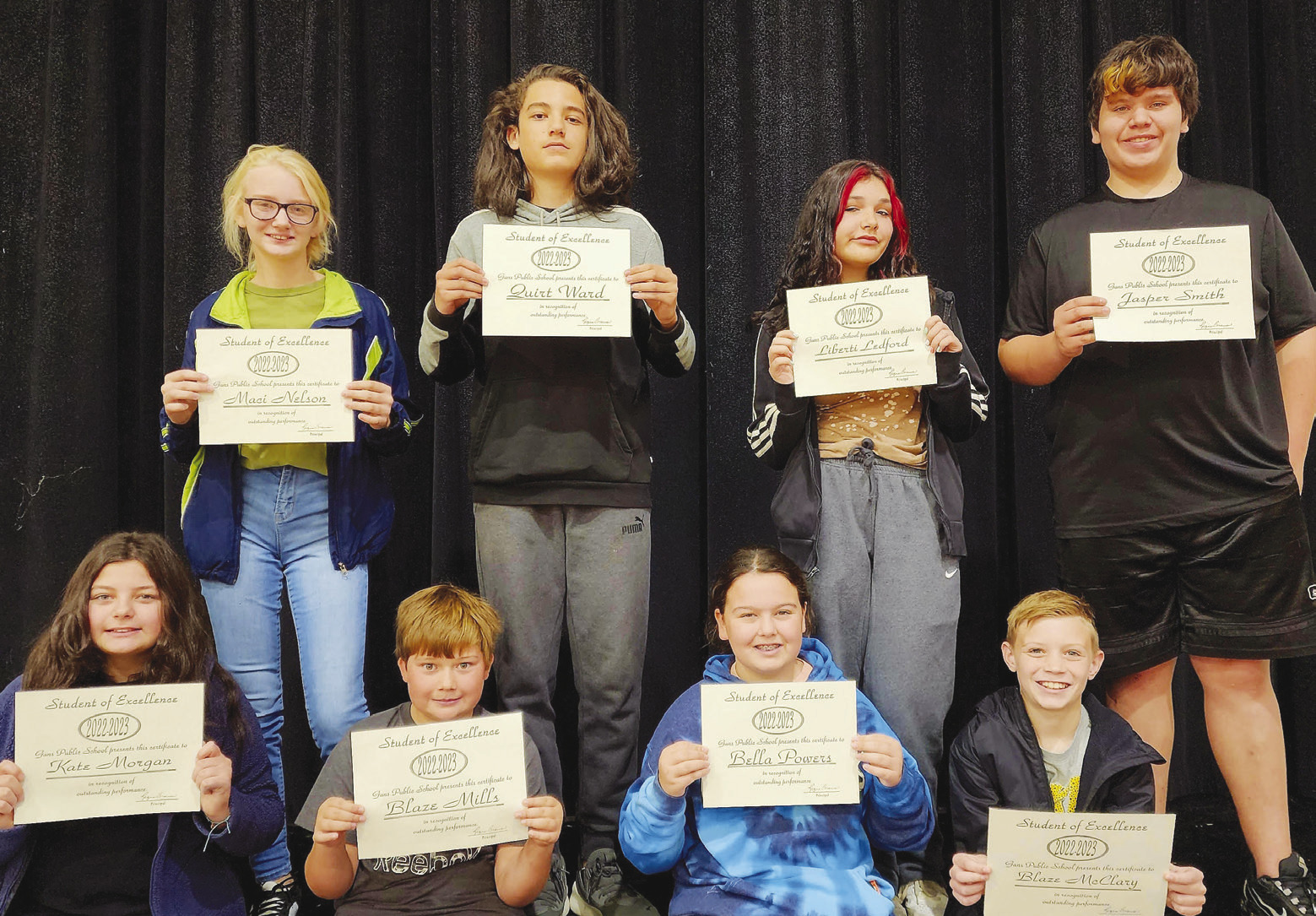 Gans middle school The Gans Middle School Students of Excellence for the first nine weeks are Kate Morgan, Blake Mills, Bella Powers, Blaze McClarey, Maci Nelson, Quirt Ward, Liberti Ledford and Jasper Smith.