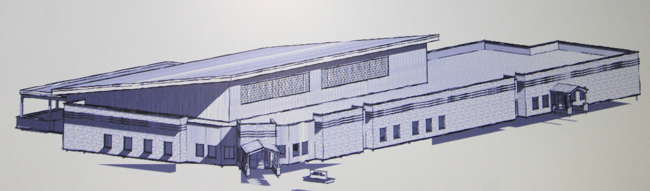 Top, the old Marble City gym to be demolished; above, architectural rendering of new community center.