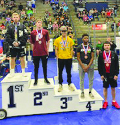 Webbers Falls junior Gunner Carey (second from left) placed second Saturday in the 123-pound weight division of the Class B powerlifting state meet at El Reno. Carey scored 16 points at the meet. SUBMITTED PHOTO