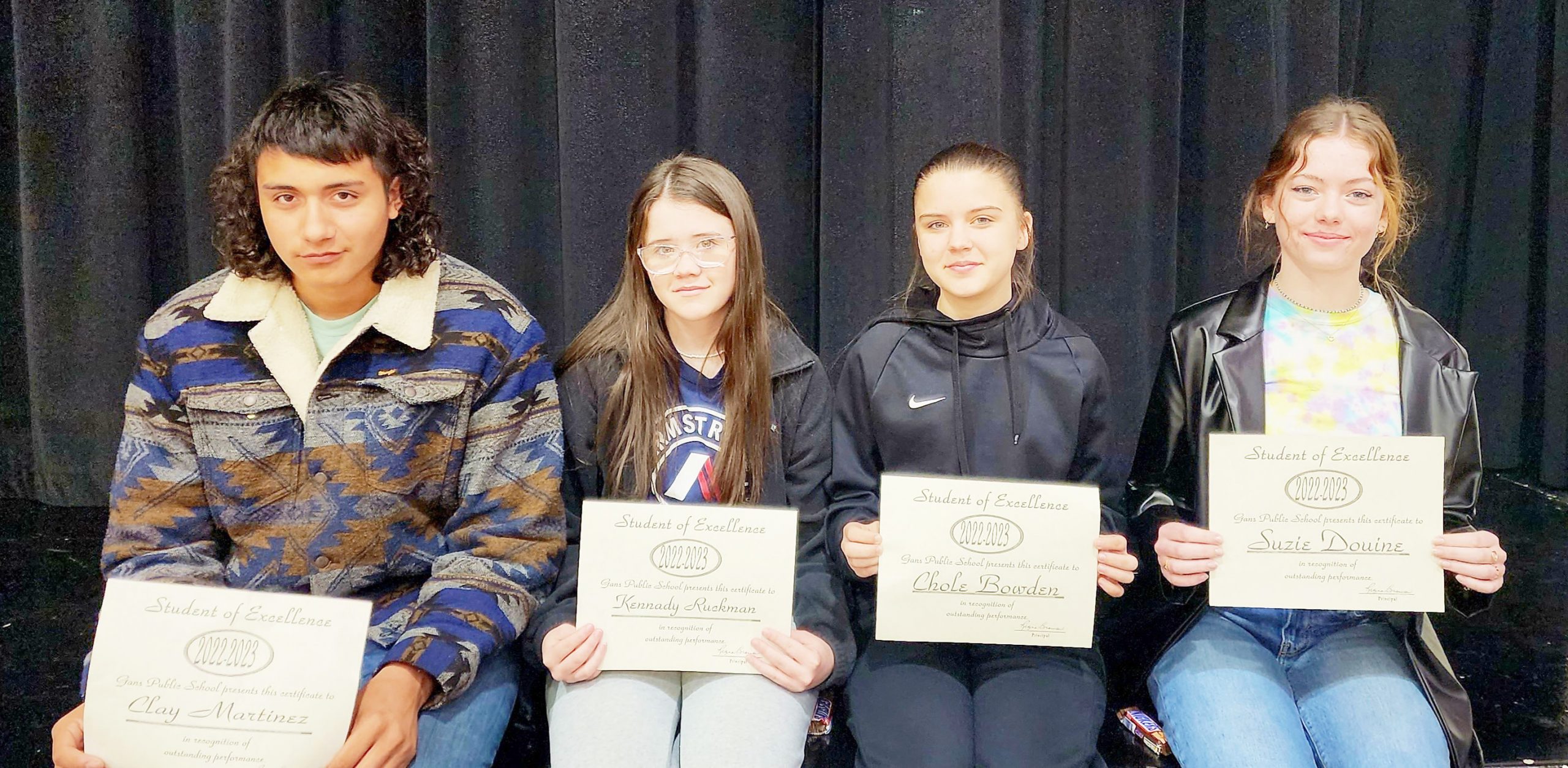 Gans High School Clay Martinez, Kennady Ruckman, Chloe Bowden and Suzie Douine. Not Pictured, Jessie Phillips, Brinlee Gerred, Parker Mahar and Mark Ballinger.