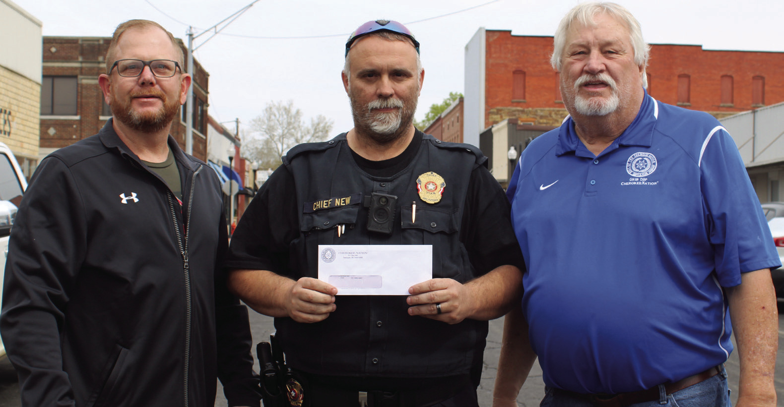 Vian Police Chief Daniel New (center) pictured with Cherokee Nation Councilman Daryl Legg (left), and E.O. Smith Jr. (right).