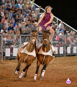 Stilwell trick horse rider coming down for her 4th Sallisaw rodeo performance